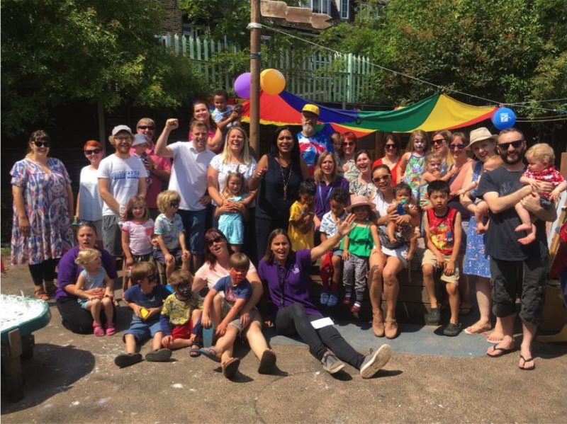 Janet with local parents and children at the Camelot Pre-school nursery fundraiser