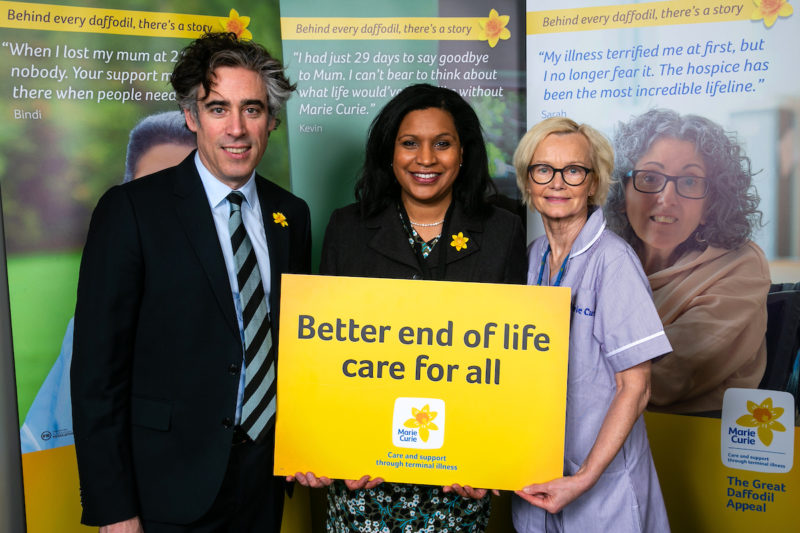 Janet with Marie Curie Ambassador Stephen and Marie Curie Rapid Response Healthcare Assistant Patricia McDonnell