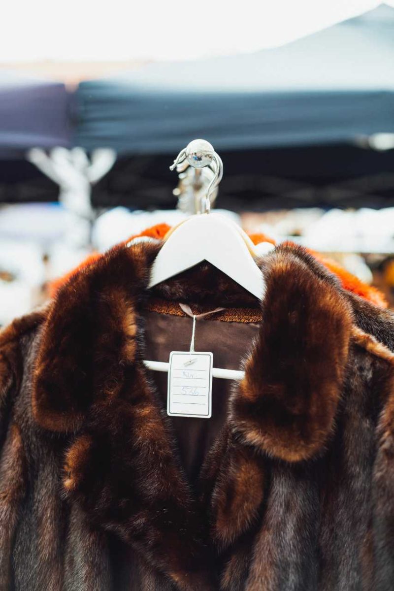 Brown fur coat on a coat hanger