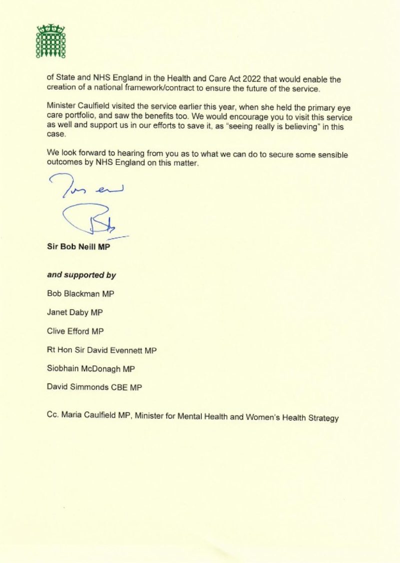 Letter to Minister for Primary Care and Public Health over the future of the NHS Special Schools Eye Care Service - page 3