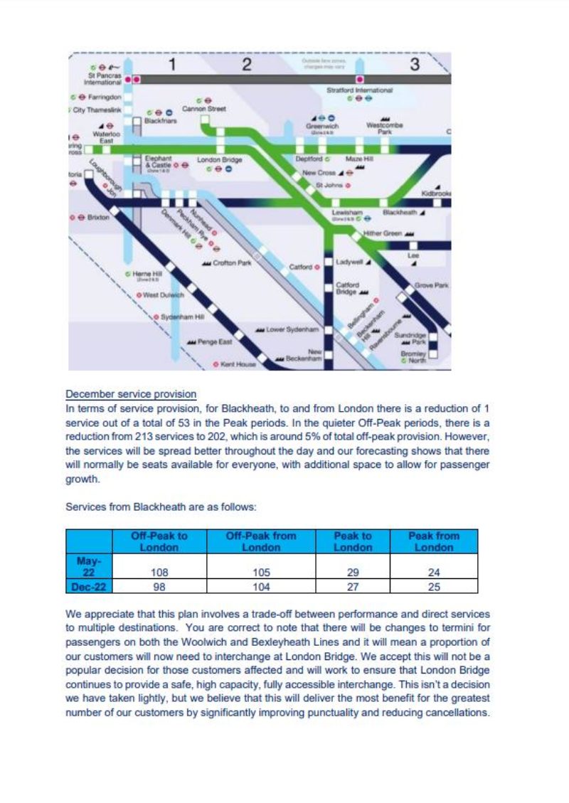 Third page of the letter Southeastern sent to Janet Daby MP and other MPs regarding the disruption caused Southeastern timetable changes.