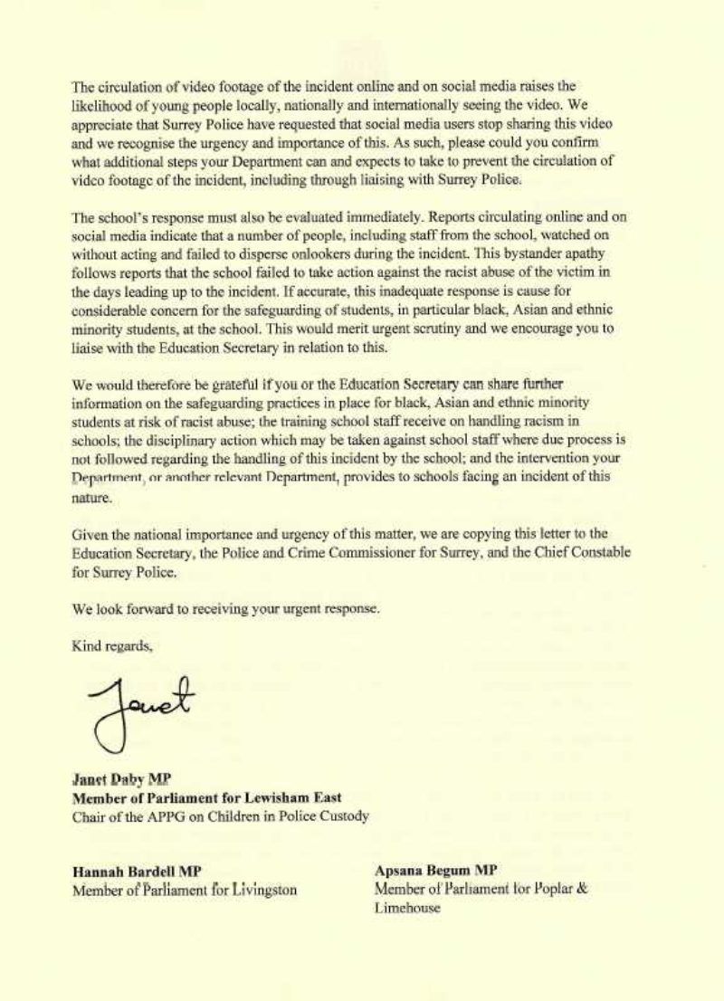 Page 2 of the Letter to the Home Secretary