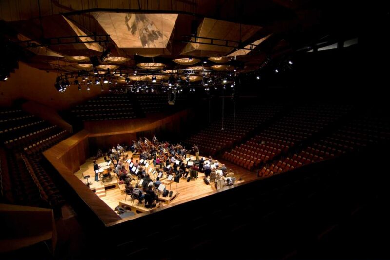 An orchestra in an empty auditorium