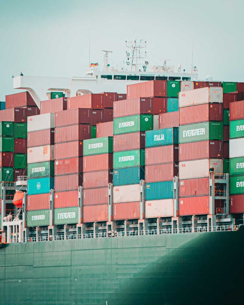 Containers stacked on a cargo ship