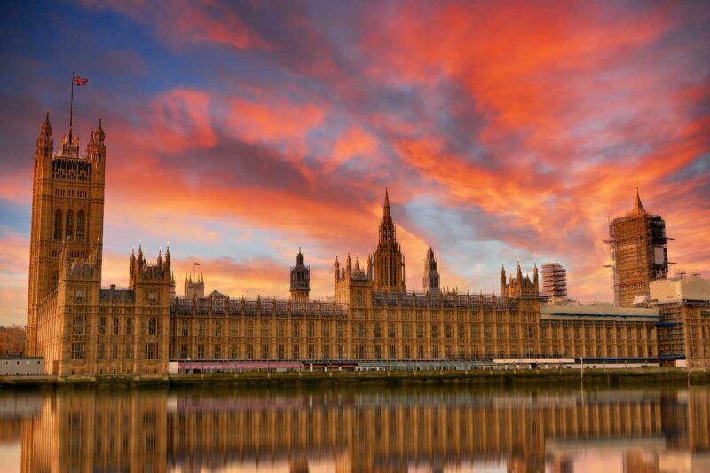 Palace of Westminster against a sunset sky