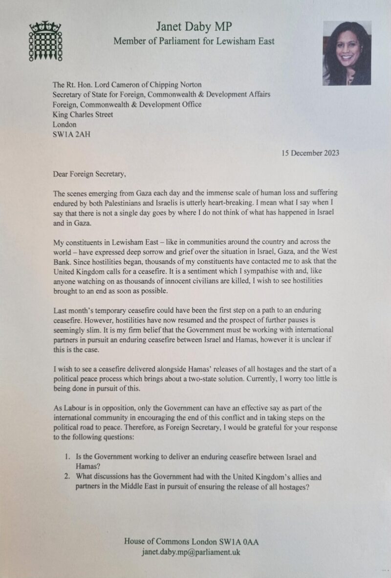 Page 1 of the Letter to the Foreign Secretary