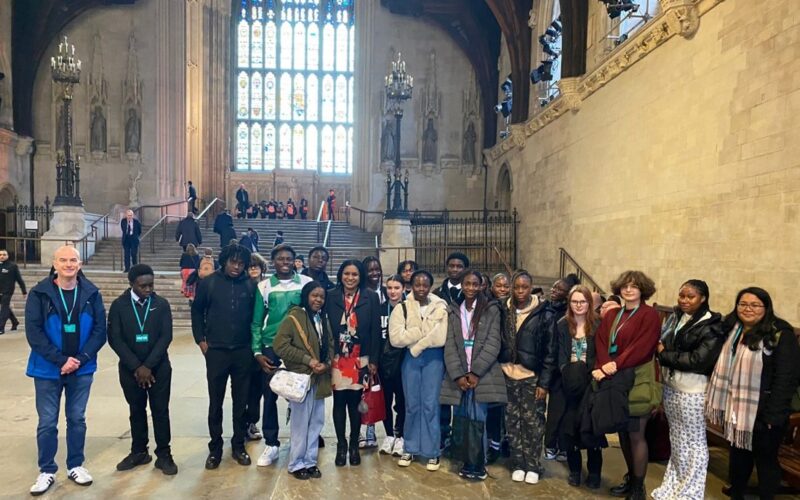 Janet Daby MP with pupils from Christ the King Emmanuel Sixth Form College in Westminster Hall.