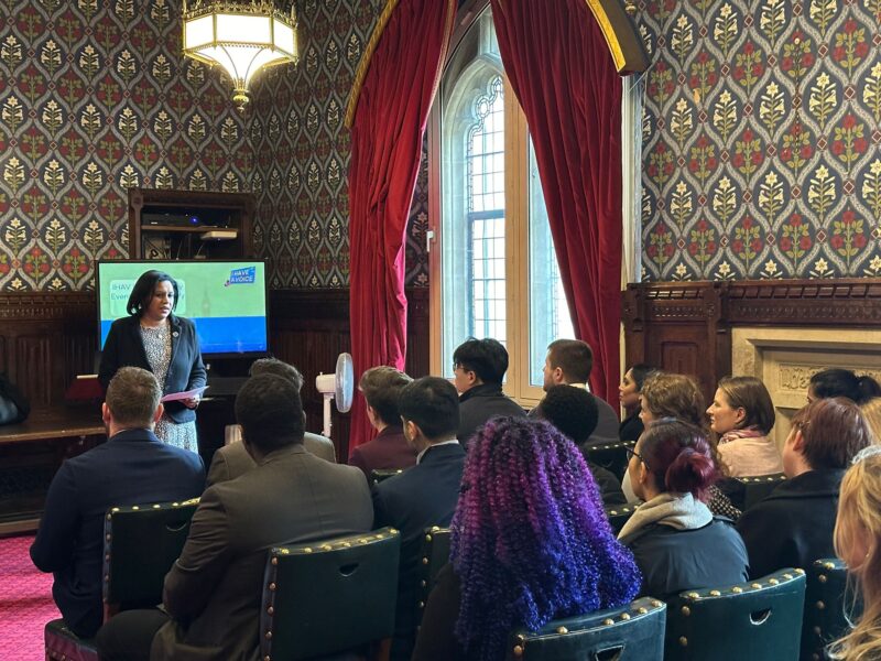 Janet Daby MP speaking with young people at their "I Have a Voice" in Parliament.