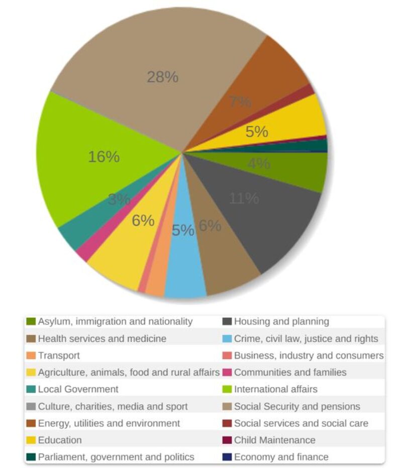 A pie chat showing a breakdown of the types of cases Janet Daby MP handles as the Member of Parliament for Lewisham. It also details the proportion of these cases as well.